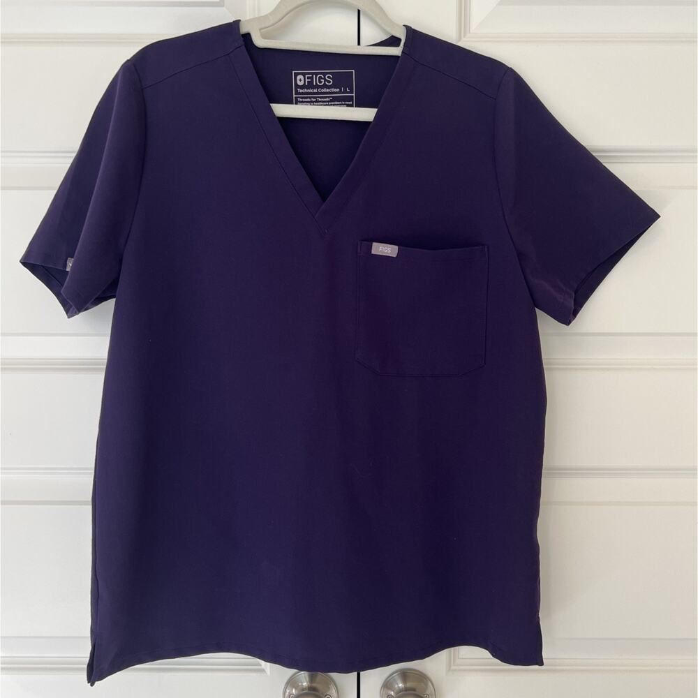 Figs Scrub Top Women's Catarina Size Large Purple V Neck Pocket L